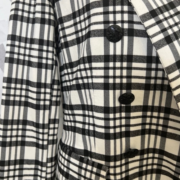 Womens Blazer Medium Black White Plaid Double Breasted Jacket Preppy Academia - Picture 6 of 10